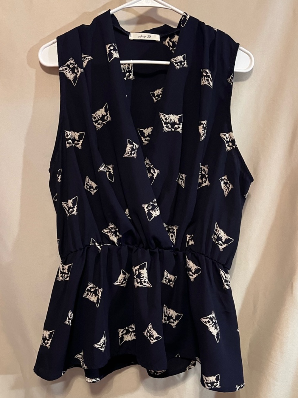 ModCloth Jessy B Cat Print Sleeveless Peplum Blouse size XL - Picture 5 of 10